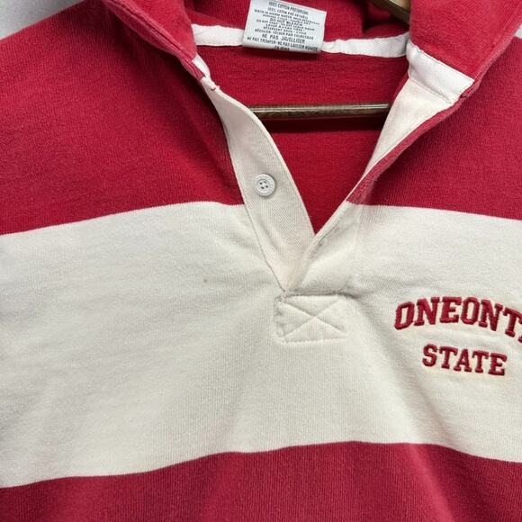 Vintage Oneonta State Rugby Shirt mens Small Red White Hooded Thick Heavy Cotton - Picture 3 of 11
